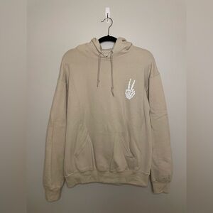 Bowery Supply Co. Skeleton Hand Peace Sign Sweashirt/Hoodie, Cream, Size M, EUC